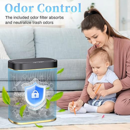 Ogikey Bathroom Small Trash Can with Automatic Touchless Lid, 2.6 Gallon Smart Garbage Can Narrow Waterproof Trash Bin for Bedroom, Office, Living Room