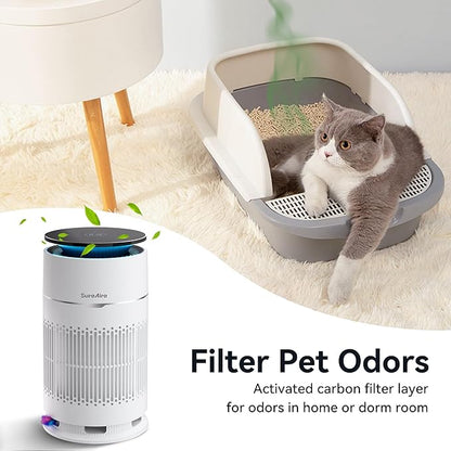 Cat Air Purifiers with HEPA Filter, Desktop Air Purifier with Replaceable Pre-Filter and Cat Teaser, 360° Air Intake Filters Pet Hair Dander Odors