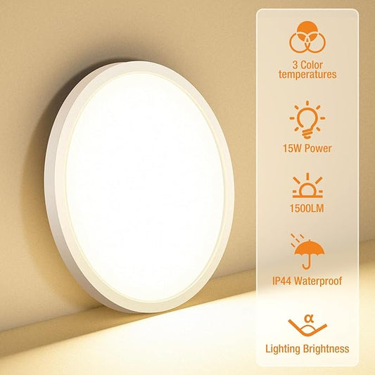 24PACK LED Flush Mount Ceiling Light Fixture, 3000K-4000K-6500K & 100W Equivalent Modern Kitchen Recessed Ceiling Lamp 15W 1500Lm 7.5 Inch Closet Round Surface for Bathroom Laundry Bedroom Hallway