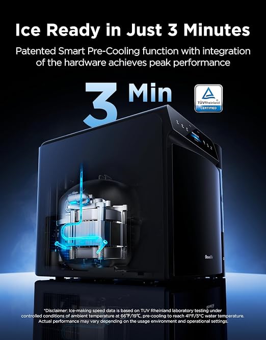GoveeLife Smart Countertop Ice Maker 2 Pro, 3 Mins 9 Ice Cubes with 3 Sizes | 47lbs Daily, 40dB Quiet, Smart Pre-Cooling, App & Voice Control, Self-Clean, Dual Water Tanks for Home, Coffee, Party, Office