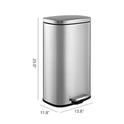 happimess Curtis 8 Gal Step Trash Can Soft Close 25", Platinum Silver