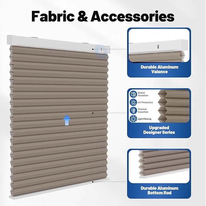 Motorized Cellular Shades with Remote, Light Filtering Smart Cellular Shades Compatible with Alexa, Honeycomb Window Blinds for Bedroom Home Office, Custom Size, Half Shading Golden Brown