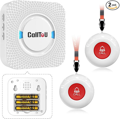 CallToU Wireless Caregiver Pager 2 Call Buttons+1 Battery-Powered Receivers | Easy Setup, Loud Whole-Home Alerts, Peace of Mind, Waterproof Call Button for Elderly, Seniors, Patients and Home Caregivers