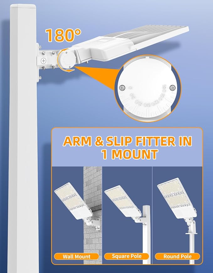 3 Pack 320W LED Parking Lot Light UL Listed 44800LM LED Shoebox Light with Photocell 5000K Daylight IP65 Commercial Street Area Lights Pole Lights Arm & Slip Fitter in 1 Mount, AC100~277V
