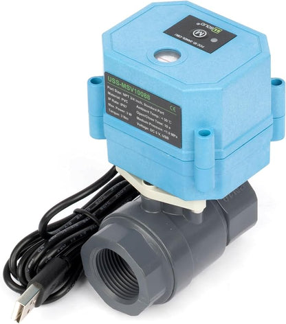 U.S. Solid WiFi Smart Motorized Ball Valve 3/4 inch NPT for Water Control & Irrigation, 2 Way PVC Electric Valve, USB Powered, LED Status Indicator, Flow Direction Window, Remote On/Off Control