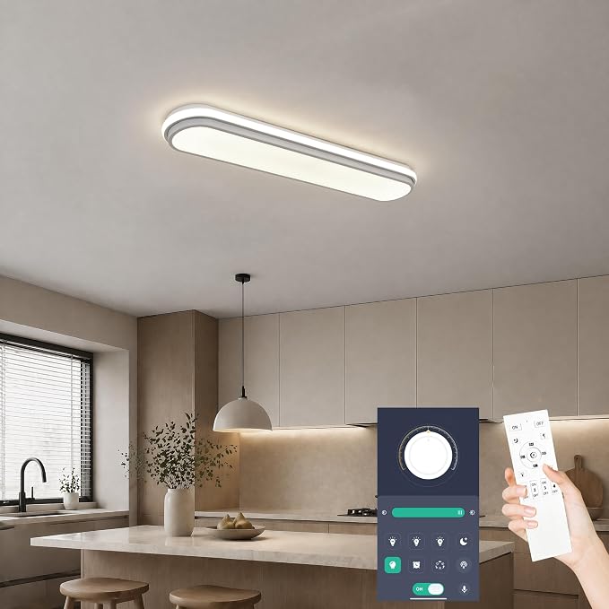 28.3 Inch Modern Smart LED Ceiling Light,40W High Brightness Linear Flush Mount Light Fixture,Dimmable Long Led Ceiling Lamp with Remote Control for Kitchen,Garage,Hallway,Laundry,Study Room