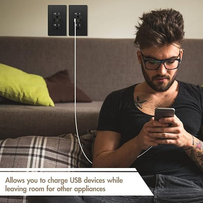 Micmi USB Outlet with C + A Wall Dual High Speed Receptacle Smart 4.8A Fast Charging Capability, 20Amp 125Volt, Tamper Resistant Wall Plate Included UL Listed (10Pack, Black, 20 Amp Outlet)
