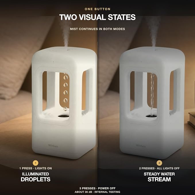 600mL Mini Cool Mist Humidifier with Anti-Gravity Water Drop Display for Bedroom, Nightstand and Personal Spaces, Plug-In, Pearl White