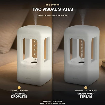 600mL Mini Cool Mist Humidifier with Anti-Gravity Water Drop Display for Bedroom, Nightstand and Personal Spaces, Plug-In, Pearl White