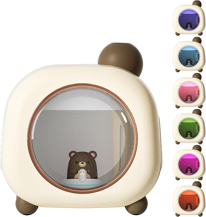 Portable Mini Humidifier, 500ML Cartoon Bear USB Mist Small Humidifier with Colorful Lights, Personal Desktop Humidifier for Bedroom Baby, Portable Humidifier for Office, Plants, Auto Shut-Off