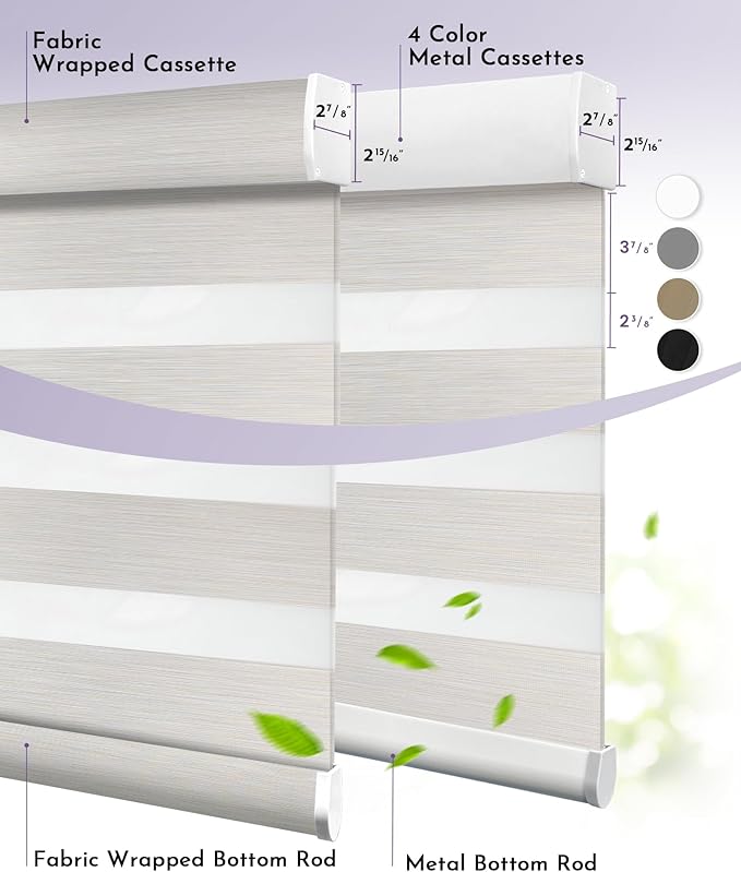 Graywind Motorized Zebra Blinds for Windows, Darkening Hardwired Smart Blinds with Remote Control, Dual Layer Custom Zebra Shades Work with Alexa, Google Home, Apple Homekit, Linen Vanilla