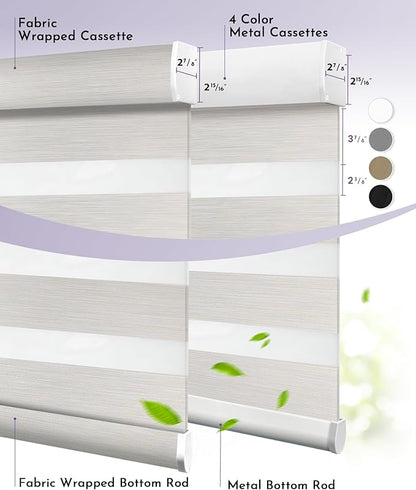 Graywind Motorized Zebra Blinds for Windows, Darkening Smart Blinds with Remote Control, Dual Layer Custom Zebra Shades Work with Alexa, Google Home, Apple Homekit, Linen Vanilla