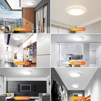 Motion Sensor LED Ceiling Light, 15W(100W Equivalent) & 1200LM, 3 Colors in 1(3000K/4000K/5000K), 7.5inch Flush Mount Lighting Fixture for Doorway, Stairway, Corridor, Pack of 2, Non-Dimmable, White