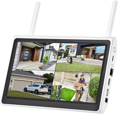 YEEWISE 10 Channel WiFi NVR with Built-in 10.1' HD Monitor, Dual WiFi, Motion Detection, Remote Access, Supports SD & HDD Local Storage