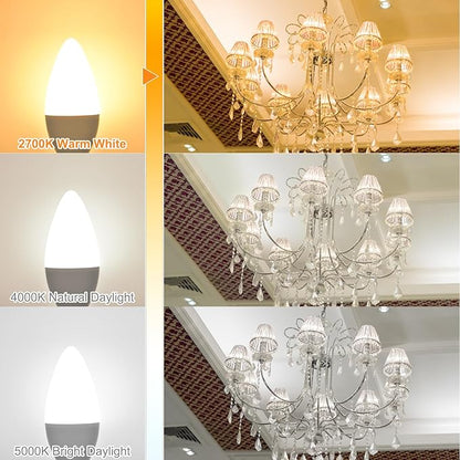 E12 Candelabra LED Bulbs 2700K Warm White, 60Watt Equivalent, Type B Light Bulb for Chandelier, 5W B11 Ceiling Fan Light Bulbs Small Base, 500LM, 120V, Non-dimmable, 4 Pack