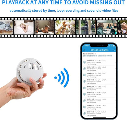 LIZVIE Handcrafted DIY 2K Smoke Detector Camera – 5000mAh*2 with150° Wide Angle Motion Detection/Night Vision/APP Remote Control/SD Storage/Nanny Cam for Indoor Home Security.