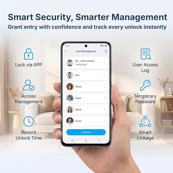 WiFi Smart Door Lock - Keyless Entry Door Lock for Front Door, Fingerprint Door Lock with App Control, 5-in-1 Touchscreen Deadbolt with 6 Keys & 2 NFC Cards, Built-in 2.4G WiFi