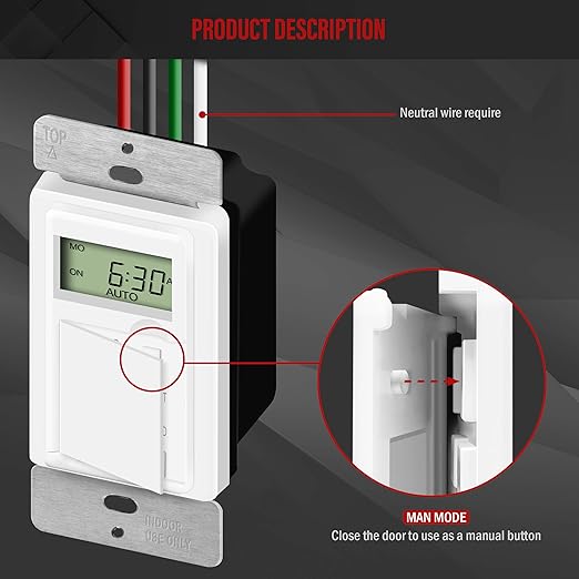 ENERLITES Programmable Digital Timer Switch for Lights, Fans, Motors, 7-Day 18 ON/OFF Timer Settings, Single Pole, Neutral Wire Required, UL Listed, HET01-C, White, 2 Pack | Digital 18 ON/OFF Timer Settings for Fans, Motors, Single Pole, Neutral Wire R...