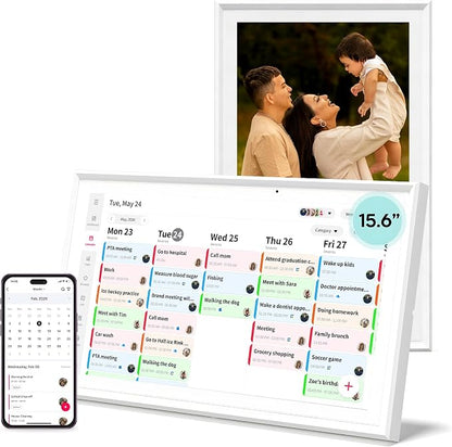 15.6" Smart Digital Calendar, No Subscription WiFi Touch 1080P Wall Planner | Cross-platform WiFi sync with iCloud, Google & Outlook, FHD touch wall family organizer for shared schedules & chore tracking