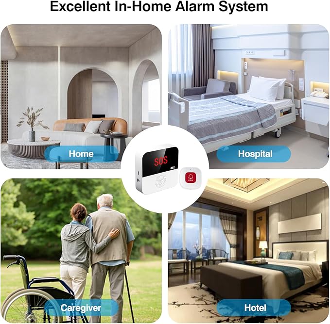 WiFi Elderly Monitoring, Caregiver Pagers Life Alert Systems for Seniors no Monthly Fee, 1 Receiver & 2 Panic Button, Compatible with Tuya Smart/Smart Life APP (Only Supports Wi-Fi 2.4GHz )
