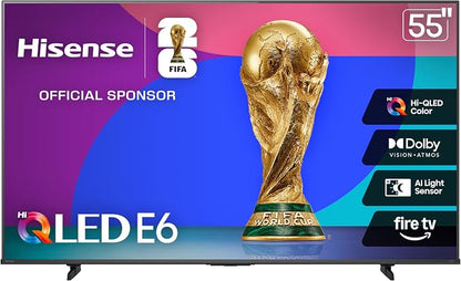 Hisense 55" E6 Cinema Series Hi-QLED 4K UHD Smart Fire TV (55E6QF) - AI Light Sensor, Dolby Vision · Atmos, Voice Remote with Alexa, Motion Rate 120, HDR 10+ Adaptive, Game Mode Plus