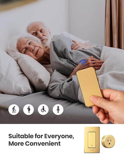 Zoiinet Remote Control Outlet Plug Switch, Buckle Design & Removable Wireless Light Switch, 1500W On Off for Household Appliances, 300 ft, No Wiring No WiFi, Programmable, Golden