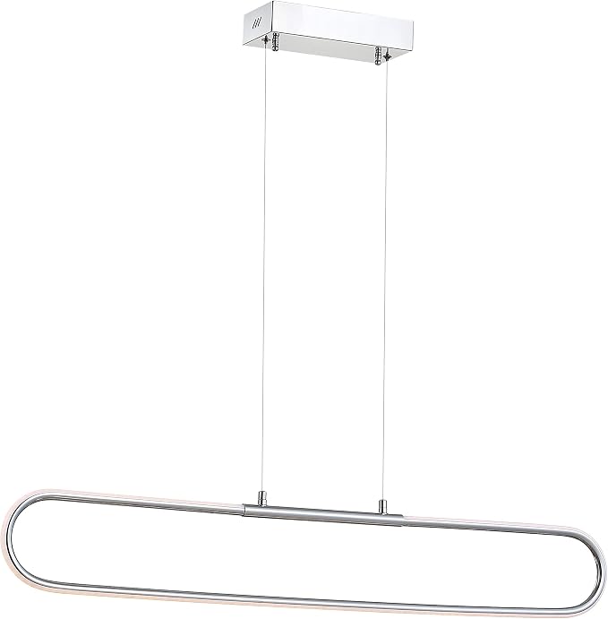 JONATHAN Y Ned 39" Integrated LED Linear Pendant Dimmable Metal, Chrome | Modern Adjustable Height Chandelier, Kitchen Island Light, 3000K, 1690 Lumens, ETL Listed, Clear Cord, Minimalist Decor