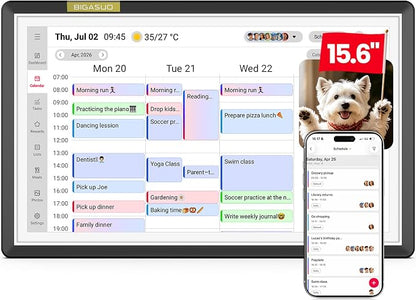 15.6" Smart Digital Calendar for Family, FHD Touchscreen Wall Calendar | App Sync No Subscription, Shared Family Planner, Meal Planning, Chore Chart, Grocery Lists, Reminders & Digital Photo Frame