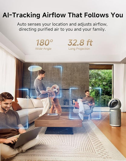 Dreame Smart Air Purifier for Home Large Room, Cleans 7,534 ft² in One Hour with 4 Filters, Dual-way Air Oulets, Al Tracking, Air Quality Monitor with 7 Sensors, 2-in-1 Purifier & Fan, PM10