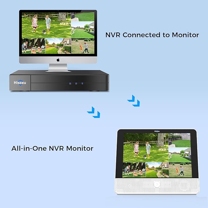 Hiseeu 4K PoE NVR Network Video Recorder,All-in-One 12" Monitor for Home Security Camera System,Support 4K/5MP/4MP/3MP/1080P PoE Camera,Motion Detect,24/7 Recording,Smart Playback,No HDD
