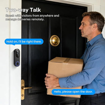 Orbitell Wireless Wi-Fi Video Doorbell Camera with Two Way Audio, AI Motion Detection, Night Vision and Cloud Storage, 2.4G Wi-Fi only, Indoor/Outdoor, IP65 Weather Resistant (Black-NoChime)