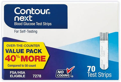 Ascensia Contour Next Blood Glucose Diabetes Test Strips 210 Count (3x70ct) | For Diabetes, Accurate, No Coding, Second-Chance Sampling, Compatible With All Contour Next Meters, Easy Blood Sugar Testing