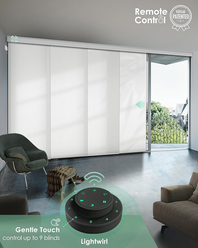 Yoolax Custom XL Smart Sliding Door Blinds, Motorized Sliding Panel Blinds Compatible with Alexa, Light Filtering Vertical Blinds for Glass Doors, Patio Doors, Closet Doors, Half Shading Pure White