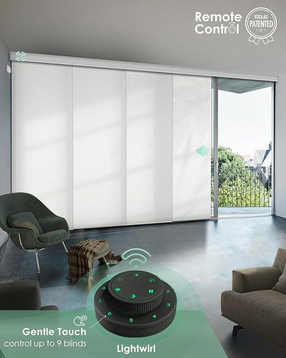 Yoolax Custom XL Smart Sliding Door Blinds, Motorized Sliding Panel Blinds Compatible with Alexa, Light Filtering Vertical Blinds for Glass Doors, Patio Doors, Closet Doors, Half Shading Pure White