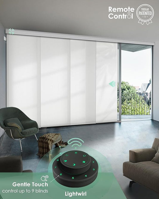 Yoolax Custom XL Smart Sliding Door Blinds, Motorized Sliding Panel Blinds Compatible with Alexa, Light Filtering Vertical Blinds for Glass Doors, Patio Doors, Closet Doors, Half Shading Pure White