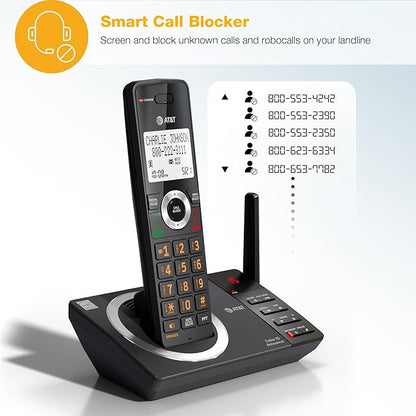 AT&T CL82218 2-Handset DECT 6.0 Cordless Phone, Charcoal Black | Large Display, Big Buttons, Answering Machine, Smart Call Blocker