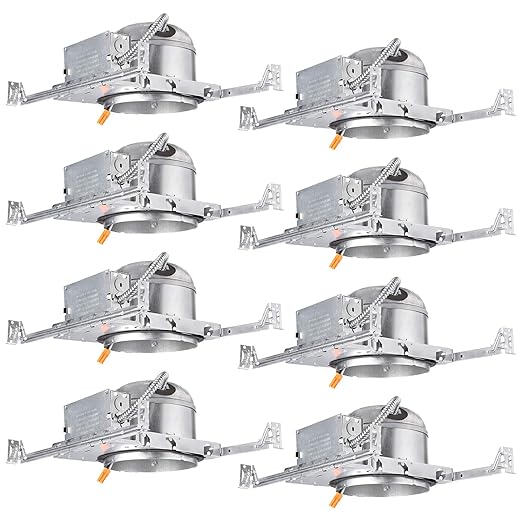 TORCHSTAR 8-Pack 6 Inch Shallow New Construction Recessed Lighting Housing, IC Rated & Air Tight Ceiling LED Downlight Can with J-Box, ETL Listed Slim/Narrow Can Light Housing, TP24 Connector