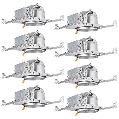 TORCHSTAR 8-Pack 6 Inch Shallow New Construction Recessed Lighting Housing, IC Rated & Air Tight Ceiling LED Downlight Can with J-Box, ETL Listed Slim/Narrow Can Light Housing, TP24 Connector