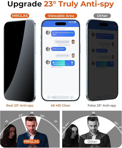 MRGLAS TOP 9H+ Glass 2+2 Packs for iPhone Air Privacy Screen Protector with Camera Lens Protector [Zero Bubble][10X Military Protection] 17 Air 6.5" Tempered Glass Full Edge Coverage,Case-Friendly