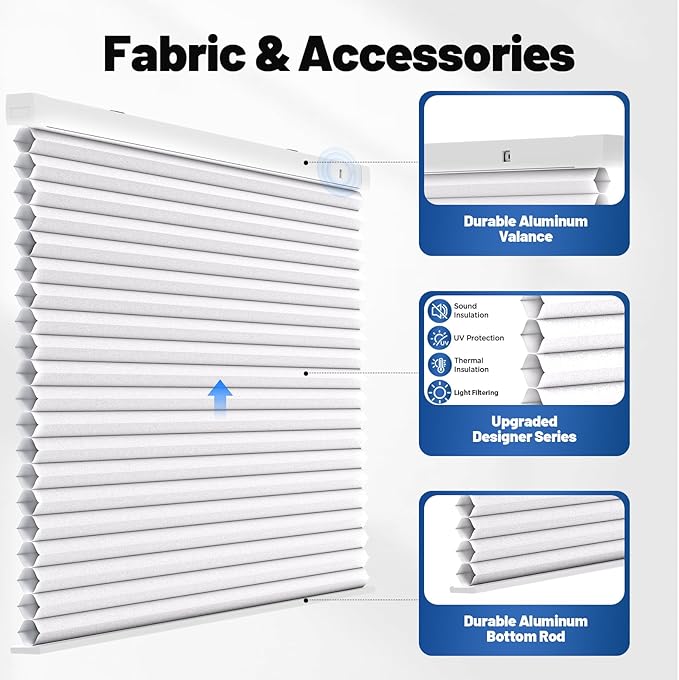 Motorized Cellular Shades with Remote, Smart Cellular Shades Compatible with Apple HomeKit, Alexa & Google Home, Honeycomb Window Blinds for Indoor Windows, Light Filtering Crystal White