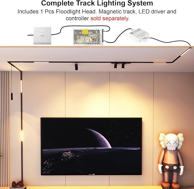 Magnetic Floodlight Track Head, 24V 15W LED Lamp | for Track Light, Dimmable Linear Floodlight, APP Remote Control, Adjustable CCT 3000K-6000K, ETL Certified Ceiling Lighting