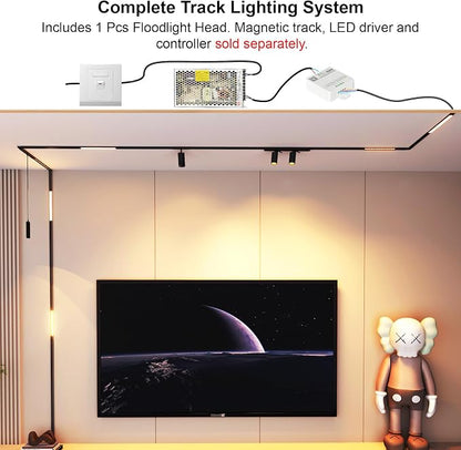 Magnetic Floodlight Track Head, 24V 15W LED Lamp | for Track Light, Dimmable Linear Floodlight, APP Remote Control, Adjustable CCT 3000K-6000K, ETL Certified Ceiling Lighting