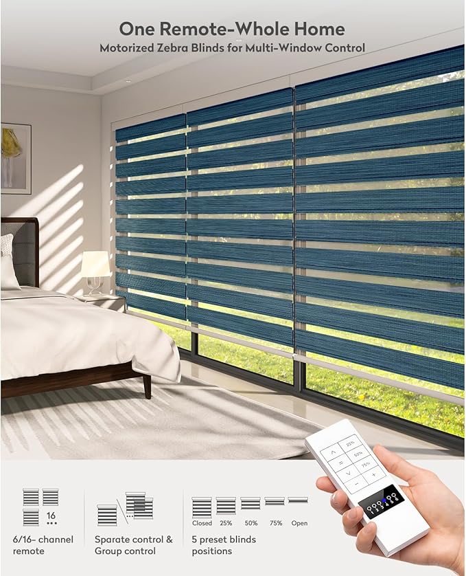 ACMEART Motorized Zebra Blinds,Smart APP & Remote Control 95% Blackout Shades,Compatible with Alexa,Custom Size Electric Window Blinds for Bedroom/Home/Office (Classical Blue)