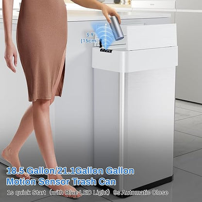Automatic Trash Can, 21.1 Gallon Touchless Motion Sensor Trash Bin, Smart Garbage Can with Soft-Close Lid, Bag Retainer Ring and Display Light,for Kitchen,Living Room Office (Silver, 80L)