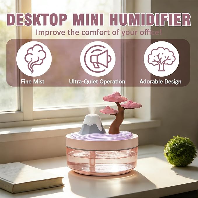 Cherry Blossom Cool Mist Humidifier, Whisper-Quiet Air Humidifier with Night Light for Nursery, Office, Home Decor