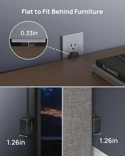 TROND Flat Outlet Extender with 6 Inch Cord - ETL Listed Multi Plug Extension Outlet Splitter, Electrical 3 Way Plug Adapter Wall Extender for Home Office Cruise Ship Travel Essentials, Black