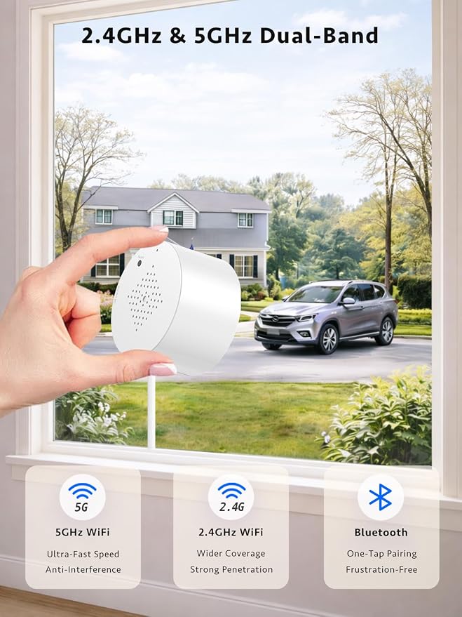 2K Window Camera, 2.4G/5G WiFi Indoor Stick On Camera for Home Security | No-Drill Mount, Color Night Vision, AI Motion Detection, Indoor Camera for Outdoor Monitoring