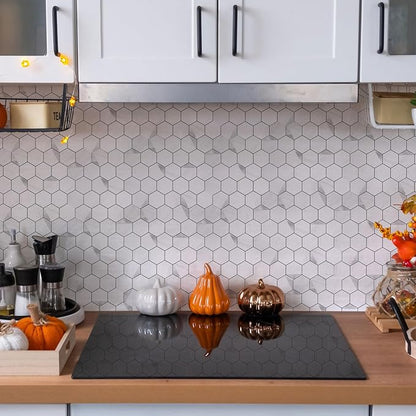20-Sheet Hexagonal Peel and Stick Backsplash, Jazz White Kitchen Backsplash Wall Tiles, Stone Surface Waterproof Stick on Tile for Bathroom, RV, Fireplace