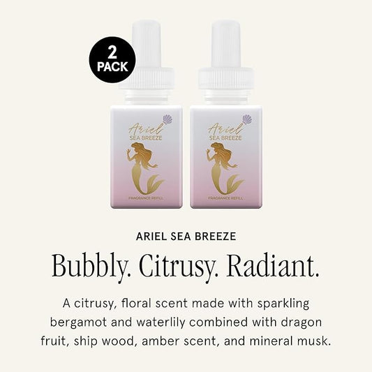Pura Disney Collection Scent Refill - Smart Home Air Diffuser - Home Scent Refill - Up to 120-Hours of Premium Fragrance per Vial - Safe Diffuser Fragrance - 2 Pack, Ariel Sea Breeze