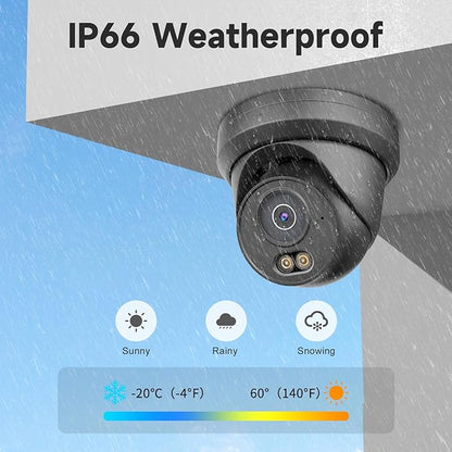 UNILOOK 4K 8MP PoE Security Camera, Turret IP Camera Outdoor Indoor Wired, 100ft Smart Color Night Vision, Human/Vehicle Detection, IP66, Built-in Audio, @20fps, Wide Angle, Full Metal, NDAA (Black)